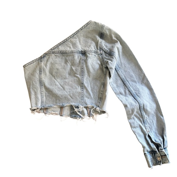 Zara Light Blue Asymmetric Trf Denim One Shoulder Jean Top/Jacket - Picture 6 of 6